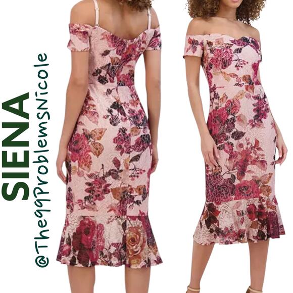 Siena Off the Shoulder Lace Midi Dress with Ruffle Hem - Picture 1 of 8
